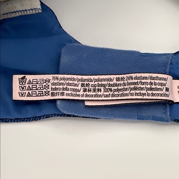 Victoria’s Secret Wireless Lightly Lined T-Shirt Bra Logo Straps Blue Knit 34D - Picture 9 of 10